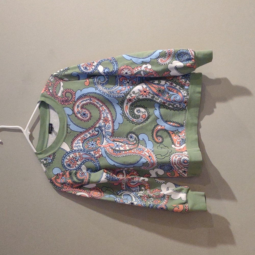 Talbots Paisley Green Blue Pink Women's Small Crew‎ Neck Sweatshirt